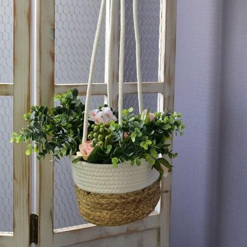 W3JE Round Hand Woven Hanging Planter Baskets Natural Cucurbita Woven Plant Holder
