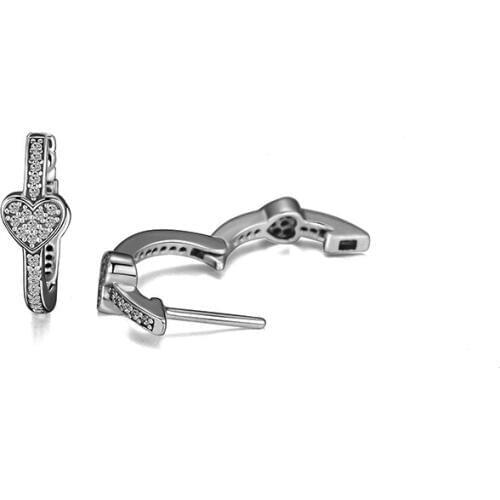 Alluring Hearts Hoop Earring with Clear CZ 100% 925 Sterling-Silver-Jewelry Free Shipping