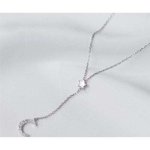 Stars Moon Clavicle Chain Wild 925 Sterling Silver Temperament Personality Fashion Female Necklace SNE099