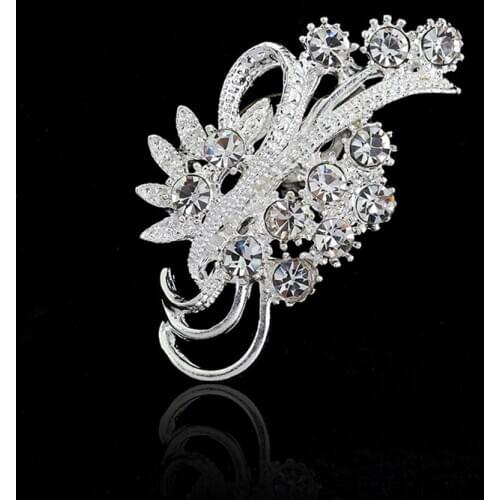 Women Fashion Accessories Elegant Delicate Rhinestone Silver Plated Flower Brooches Collar Pins Sweater Decoration YBRH-0217