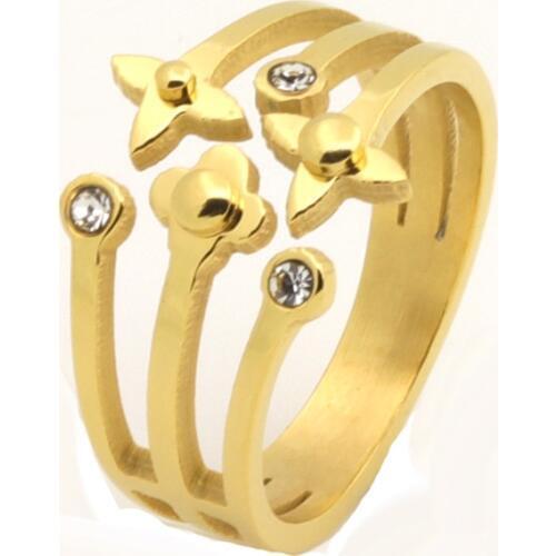 High Quality Famous Brand Flower And Star Design Crystal Rings Gold Colour Stainless Steel Luxury Jewelry For Women Wedding Ring