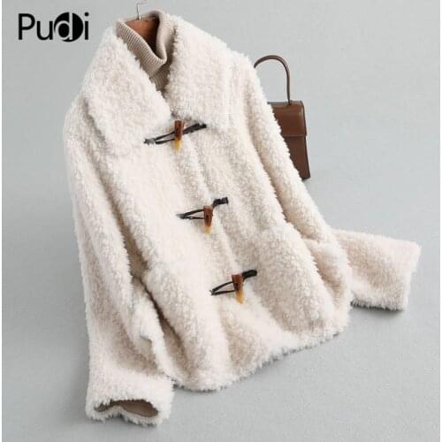 PUDI Women Winter Real Wool Fur Coat Jacket Female Girl Sheep Shearing Coats Lady Jacket Over Size Parkas A19506