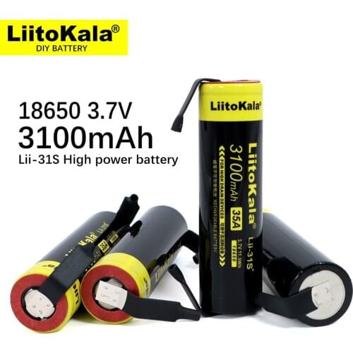 1-10PCS New LiitoKala Lii-31S 18650 Battery 3.7V Li-ion 3100mA 35A Power battery For high drain devices+DIY nickel