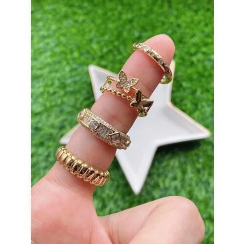 10Pcs Fashion Jewelry CZ Pave Adjustable Butterfly Rings For Women Men Opened Cuff Ring Engagement Wedding Rings Gift