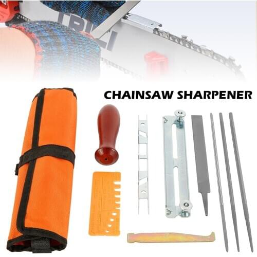 10 Pcs/set Professional Chainsaw Chain Sharpening Tool Kit Hardwood Handle Round/Flat File Guide Bar File Sharpener Tools