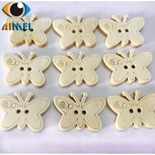 100pcs/lot Wholesale Logistic Butterfly Wooden Buttons For Diy Cartoon Wooden Button For Children Handmade Creative Accessories