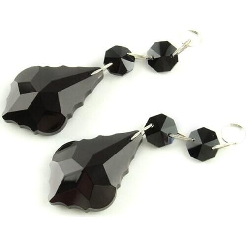 2sets/Lot 50mm Black Color Maple Leaf Pendant With 14mm Octagon Beads Crystal Prism Part Accessories For Chandeliers