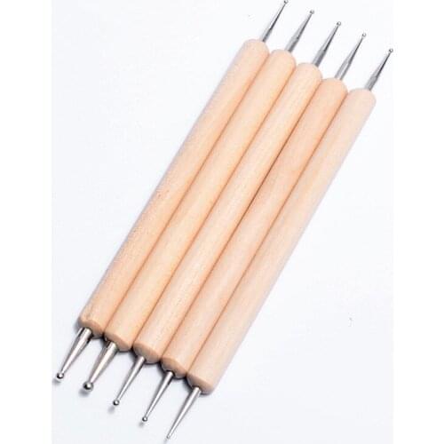5Pcs 2 Way Wooden Dotting Pen Set Marbleizing Tool Nail Art Dot Dotting Tools Kit #G-B052