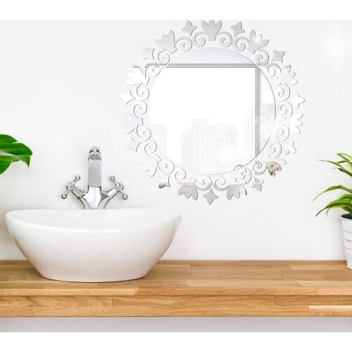 Acrylic Round Mirror Wall Stickers with Decorative Border Bedroom Bathroom Living Room Decor Home Decoration Accessories