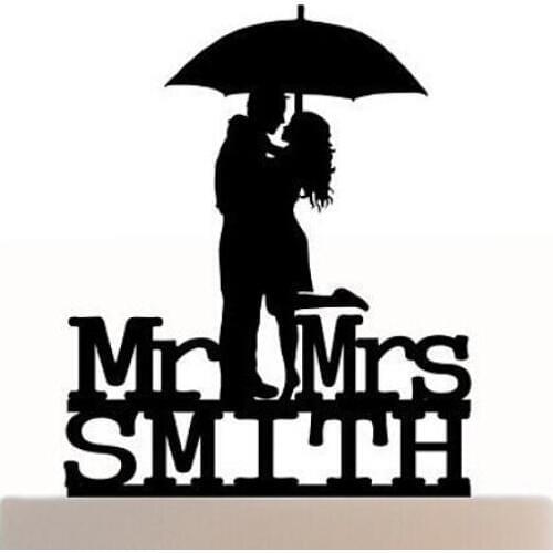 Acrylic wedding Cake Toppers couples under the umberlla custom bride groom last name engagement bridal shower party decorations