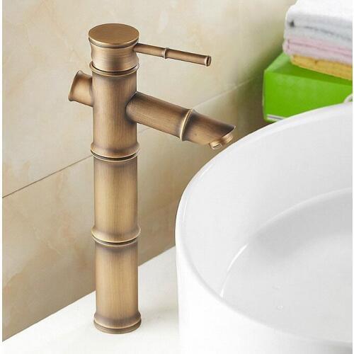 Bamboo Style Vintage Retro Antique Brass Bathroom Sink Basin Mixer Tap Faucet One Hole Single Handle mnf108
