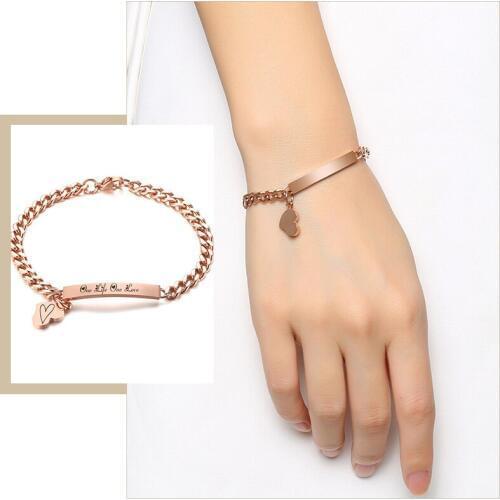 Free Personalize Engraving Heart Charm Bracelets for Women 585 Rose Gold Color Stainless Steel Elegant Custom Gifts for Her