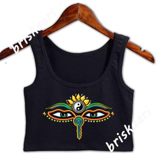 Buddha Eyes Lotus Yin Yang Wisdoms Enlightenment Crop Top Sexy Crop Top Designing Euro Size S-2xl Girls Novelty Comical Vest