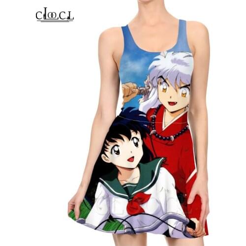 CLOOCL Japanese Anime Inuyasha 3D Print Women Casual Sleeveless 2021 Summer New Sexy Fashion Slim Beach Dress