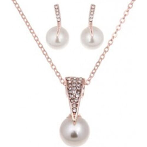 Talina Elegant Pendant Simulated Pearl Necklace Colar Made With Austrian Crystal Necklace earrings set