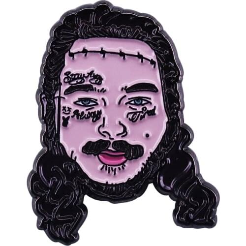 Post Malone Enamel Pin Quirky Daring Face Tattoo Badges Hip-Hop Rockstar Fans Must Have Art Collection