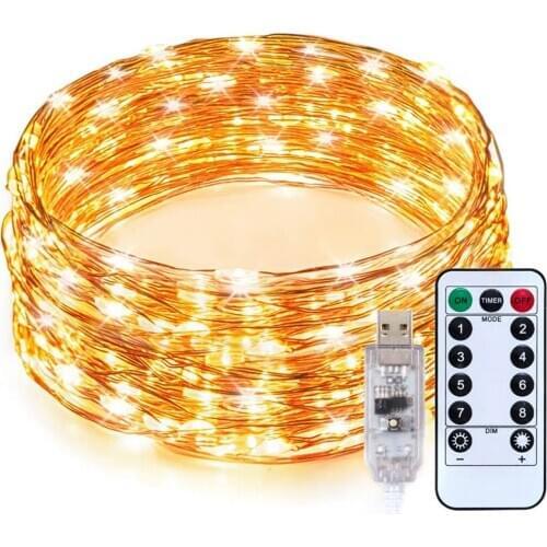 10M LED String light Copper 8 Modes USB Powered Remote Control Fairy Lamp For Christmas Tree Wedding Party Decor