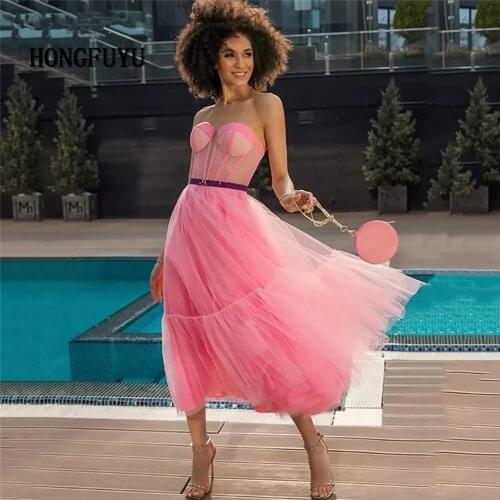 Hongfuyu New A Line Short Prom Dress Sweetheart Ankle Length Evening Gowns 2021 Women Formal Party Dres