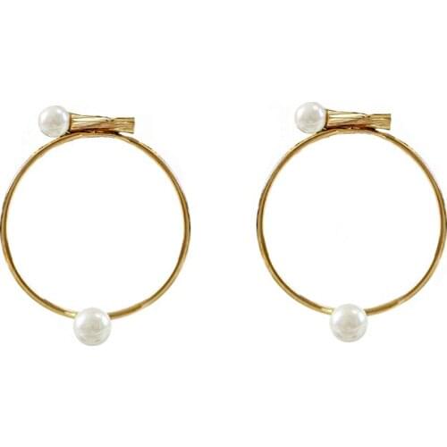 LANFLORA new Europe big circle Classic women pearl earrings copper alloy earrings cheap factory bulk wholesale price earrings