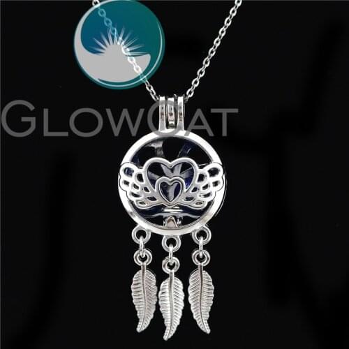 K750 Dream Catcher Wings Heart Beads Cage Essential Oil Diffuser Stone Pearl Cage Locket Necklace Girl Friend Gift