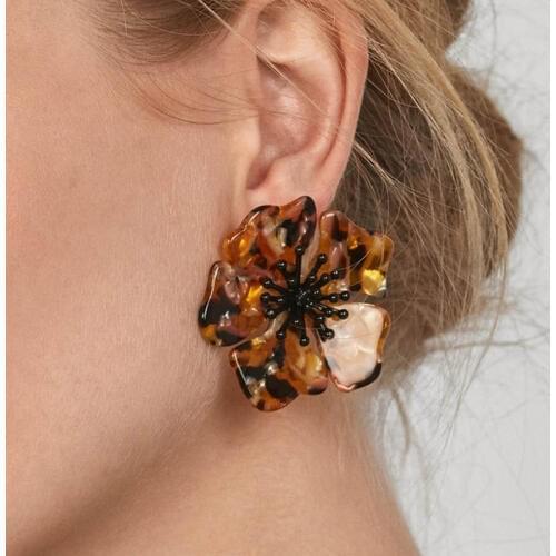 Statement Acrylic Resin Stud Earrings for Women Elegant Golden Flower ball Party Wedding Fashion Big Earings Charm Femme Jewelry