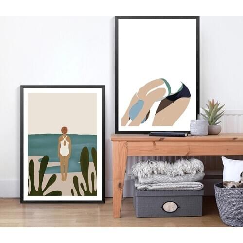 Cartoon Swimming Girl Canvas Painting Wall Art Ready To Swim Quick Dip Posters and Prints Wall Art Pictures for Bathroom