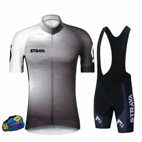 STRAVA Road Bike Short Sleeve Clothing Mens Mtb Jersey Set Breathable Men Short Sleeve shirt Bike bib shorts 20D Gel pad Jersey