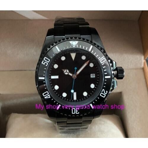 43mm PARNIS black dial Black ceramic Bezel Automatic Self-Wind movement Men Watch luminous Mechanical watches pvd case PA46-8
