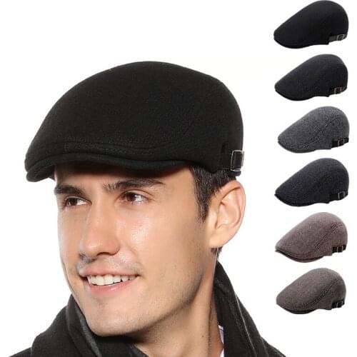 K258 Mens Stylish Caps Beret Woolen Hat Outdoor Autumn and Winter 2021 New Retro Fashion Hat Cap Painter Hat Male Horn