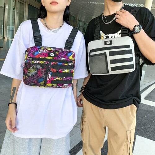 Fashion Streetwear Hip-Hop Chest Bag For Men Tactical Two Straps Chest Rig Bags Trendy Style Rectangle Chest Utility Pack