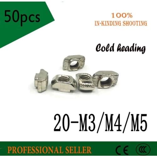 New brands Cold heading 50pcs 20-m3 M4 M5 T-nut Hammer Head Fasten Nut 3D Printer Parts steel for 2020 series T Slot Groove