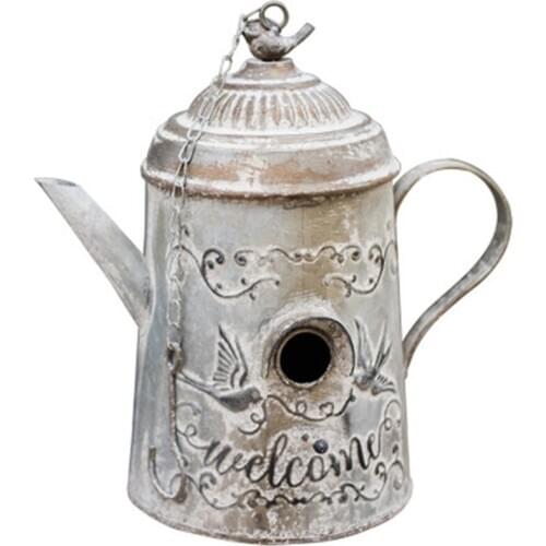 Newly Beautiful Watering Can Bird House Design Retro Handmade Vintage Garden Ornaments