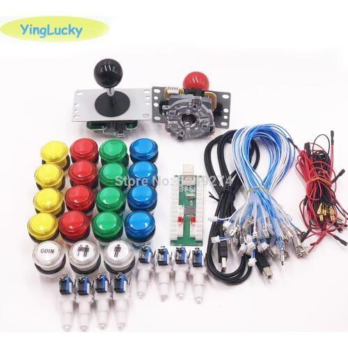 Zero Delay Arcade cabinet DIY kit for 12 vpush button sanwa Joystick 1 & 2 player 33mm button USB to PC /Raspberry Pi