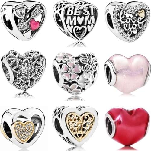 Original Openwork Best Mother Love Heart Script With Crystal Bead Charms Fit Europe Bracelet 925 Sterling Silver Bead Jewelry