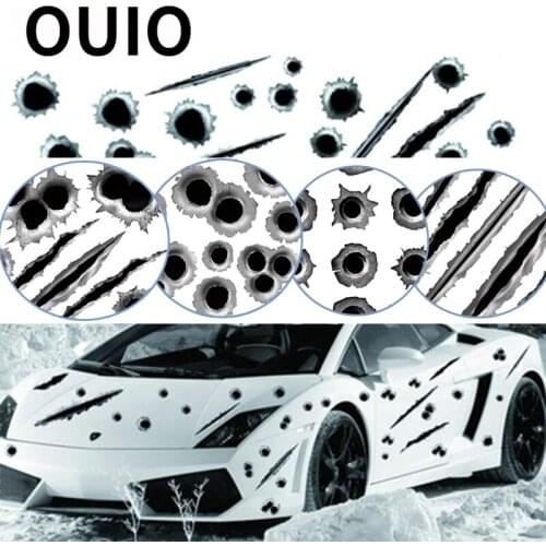 OUIO Car Sticker Cover Bullet Hole 3D Styling Auto For Hyundai Solaris I30 creta IX25 Suzuki Swift SX4 Lada Vesta Granta Kalina