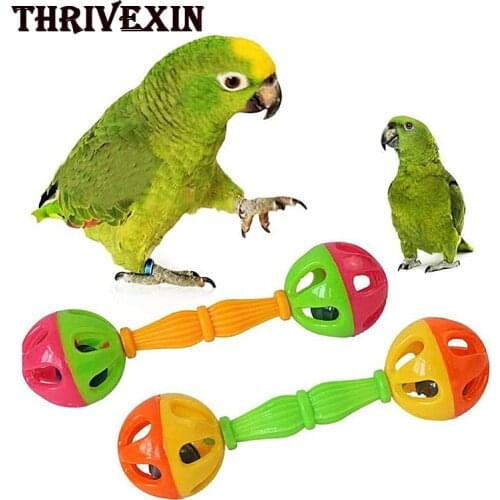 Parrot Hollow Double-head Bell Ball Rattle Bite Chew Interactive Toy Bird Bite ChewingTraining Toys