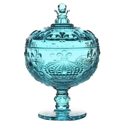 Retro crown tall dessert ice cream cup glass storage jar sugar bowl with lid household