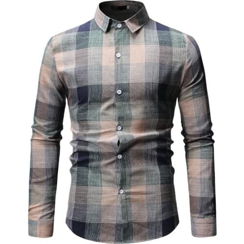 Spring Autumn Long sleeve shirts men fashion High street Slim mens shirt Casual plaid shirt men