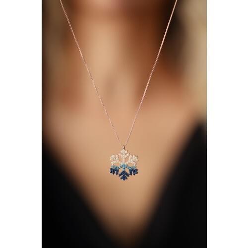 Nineveh Silver Snowflake Pattern Gradient Stone Silver Italian Necklace