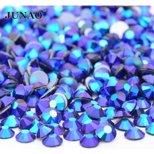 JUNAO SS16 SS20 SS30 Black AB Glass Crystal Rhinestones Flatback Crystal Strass Nail Art Decoration Non Sewing Stones for Dress