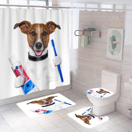 Waterproof Bathroom Shower Curtain Set with 12 Hooks Toilet Seat Bath Mats and Rugs Non-slip Carpet Toilet Covers