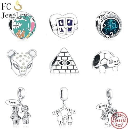 FC Jewelry Fits Original Brand Charm Bracelet 925 Silver Enamel Sea Mickey Cross Ring Coffee Cup Beads for Making DIY Berloque