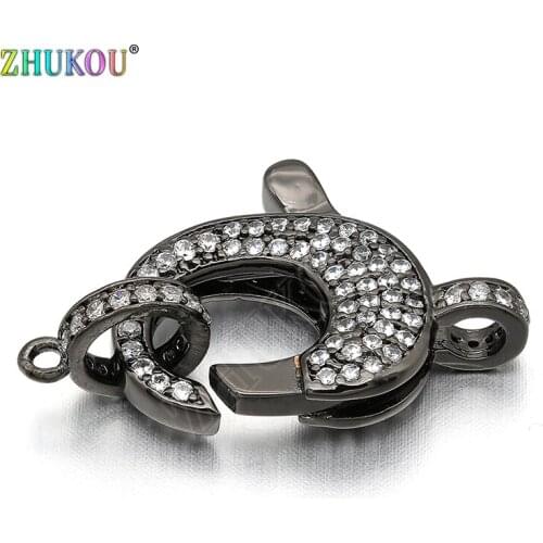 17*22mm Brass Cubic Zirconia Lobster Clasps Hooks DIY Jewelry Accessories, Mixed Color, Hole: 3mm, Model: VK50