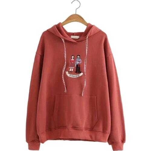 Cartoon Embroidery Women Hoodies Sweatshirts Cotton Sudaderas Mujer 2020 Long Sleeve Pocket Drawstring Hooded Pullover Tracksuit