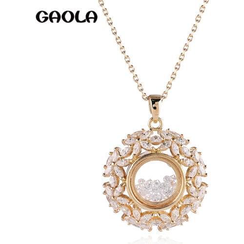 GAOLA Cute Round Necklaces Pendants Silver Color Cubic Zirconia Jewelry Imitation Pearls Necklace For Women GLD1400