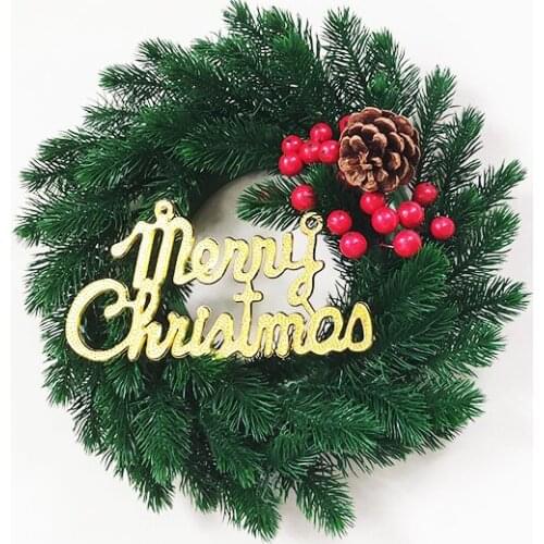 36cm Artificial Pine Wreath Christmas Decoration Christmas Pinecone Berry Pine Wreath with Merry Christmas Letters Welcome Door