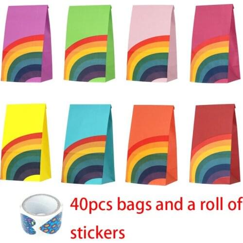 4OPCS Paper Bags Colorful Stand up Packing Bag Open Top Food Bread Cookie gift Bags for Guests Rainbow Environmentally friendly