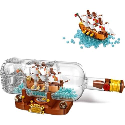 960pcs Ship in a Bottle Building Blocks Brick DIY Toys 21313 Collectible Display Set Model Ship Toys Gift for Kids
