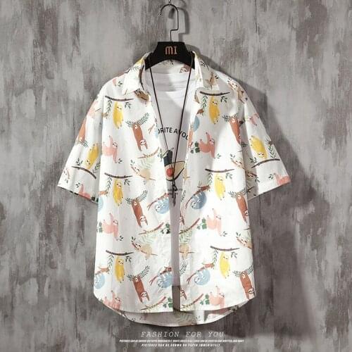 Brand New 2021 Beach Summer Print Flower Short Sleeves Hawaii Collar Korea Style Shirt For Mens Harajuku Clothing