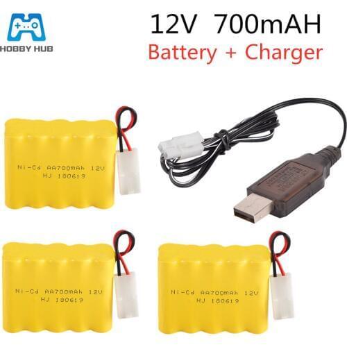 2/3x rechargeable 12v 700mah NI-CD battery pack for RC boat car electric toys lighting tank battery whith 5in1/USB cable nicd aa